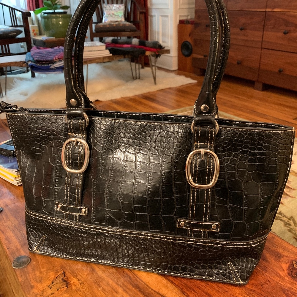 Emilie m. Black crocodile skin (imitation) bag